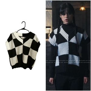 Wednesday vest alternative • Listicle checkered sweater vest